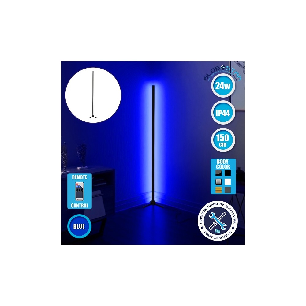 Μοντέρνο Minimal Επιδαπέδιο Μαύρο Φωτιστικό 150cm LED 24 Watt με Ασύρματο Χειριστήριο RF & Dimmer Μπλε GloboStar ALIEN Design GLOBO-150-6